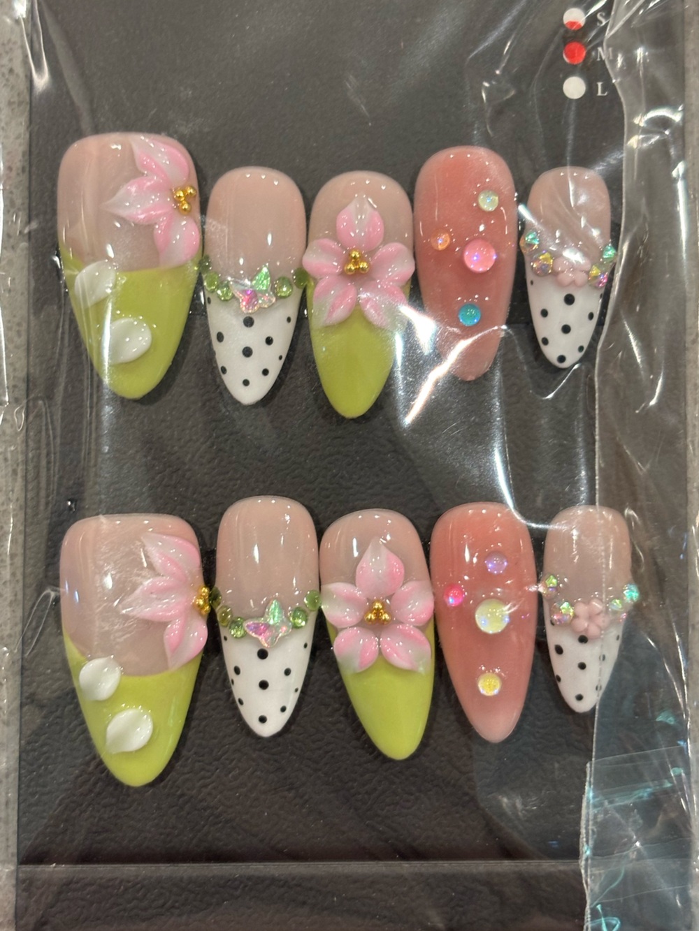 Handcrafted Gel Floral Pink & Lime Press-On Nail Set